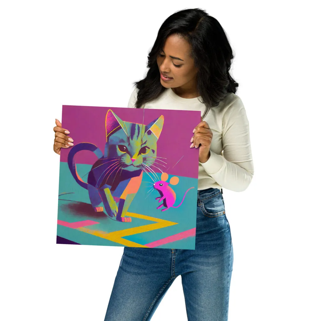 Poster chat et souris style pop art format 355 x 355 mm chez Tableau Déco
