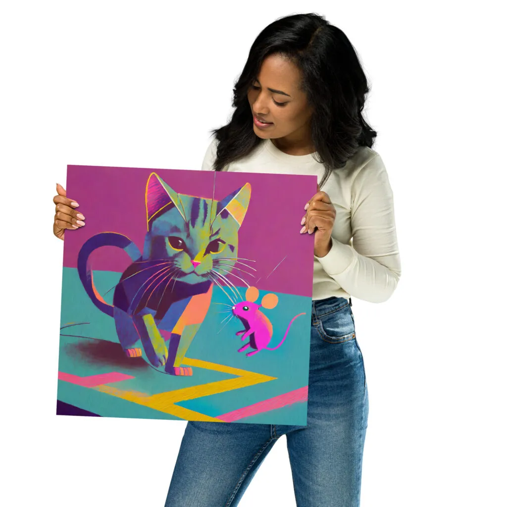 Poster chat et souris style pop art format 406 x 406 mm chez Tableau Déco