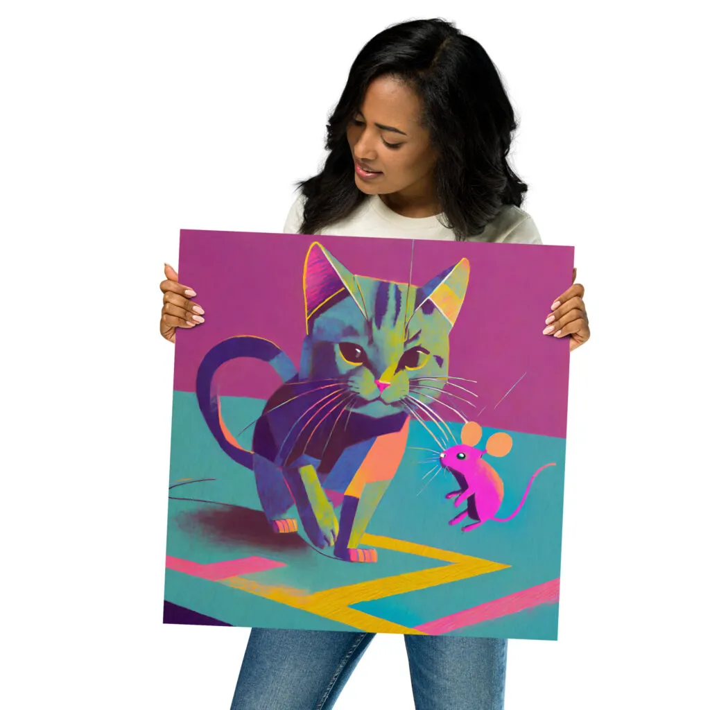 Poster chat et souris style pop art format 457 x 457 mm chez Tableau Déco