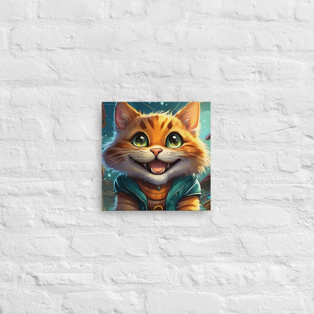 Tableau sur toile chat souriant dans la nuit format 305 x 305mm