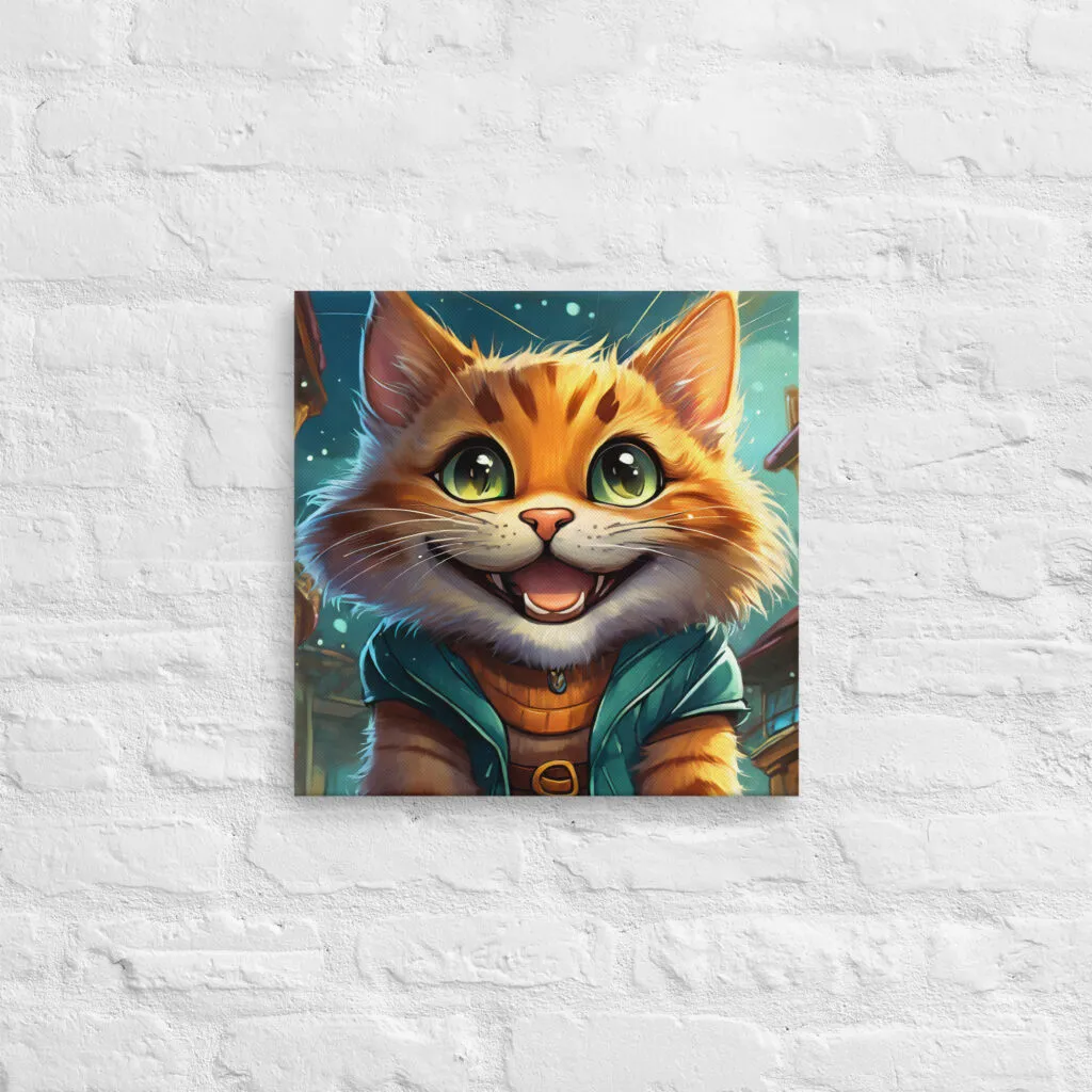 Tableau sur toile chat souriant dans la nuit format 406 x 406mm